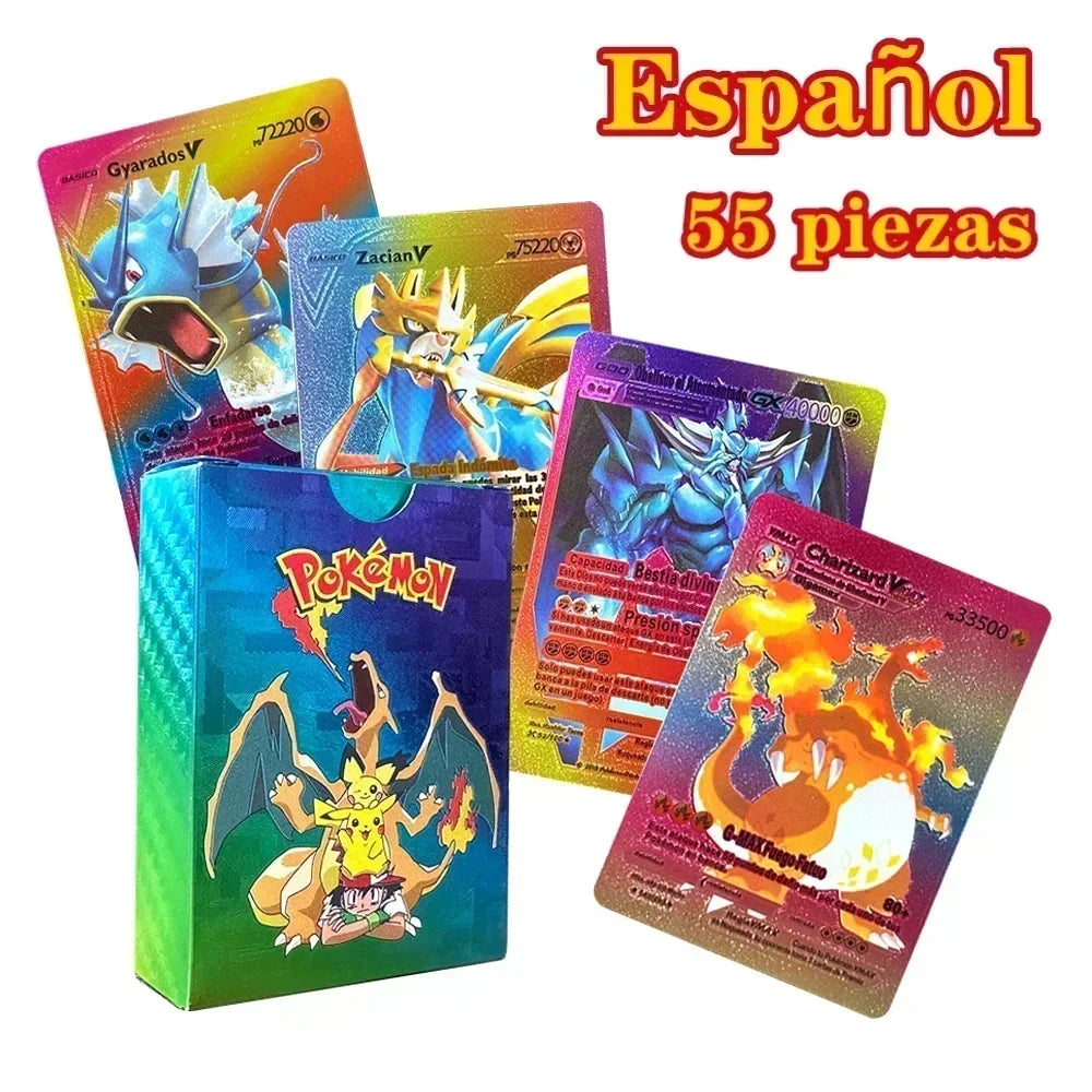 Pokemon Colorful Card 55 Pcs Charizard Mewtwo Pikachu VMAX GX VSTAR Spanish English German Korean French Gold Foil Card