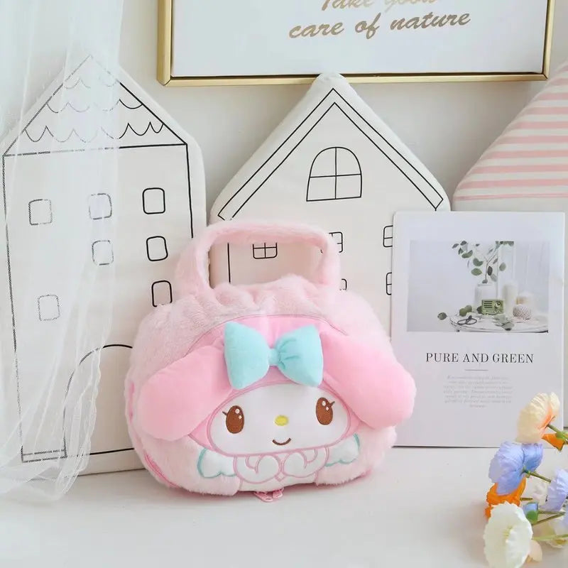 Sanrio Kawaii Cinnamoroll Kuromi My Melody Handbag Blanket Cartoon Anime Figure Portable Pillow Nap Air Conditioner Blankets