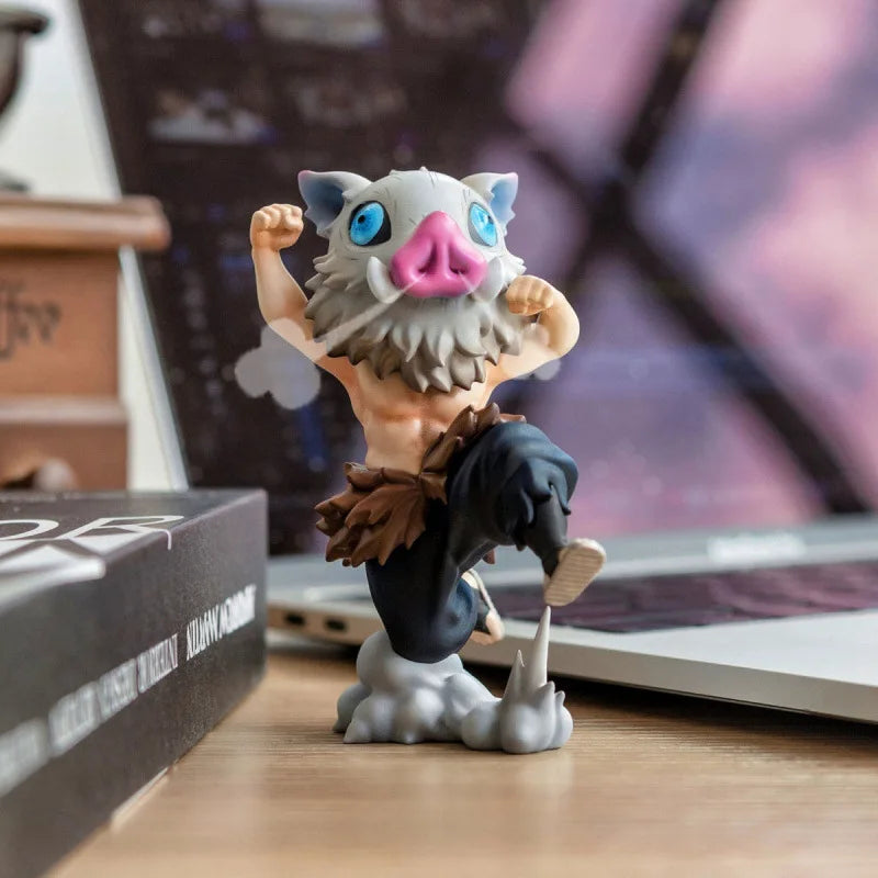 Anime  Kimetsu No Yaiba Hashibira Inosuke Figure Humanoid Beast-Shaped PVC Q Version Sitting Model Toy Action Figure Cute 10CM