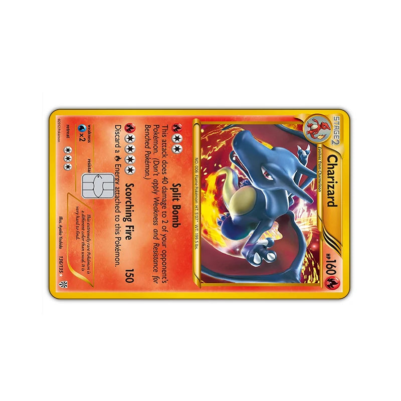 27 Options Available PTCG Charizard Credit Card Skin Sticker Anti-degaussing No Adhesive Residue for VISA Card Debit Card Anime
