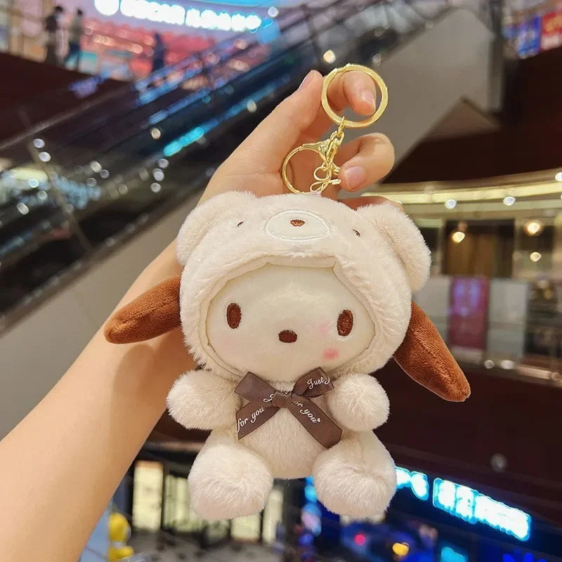 Kawaii Plush Keychain My Melody Sanrio Cinnamoroll Cute Cartoon Key Chain for Girls Bag Accessories Car Pendant Key Ring
