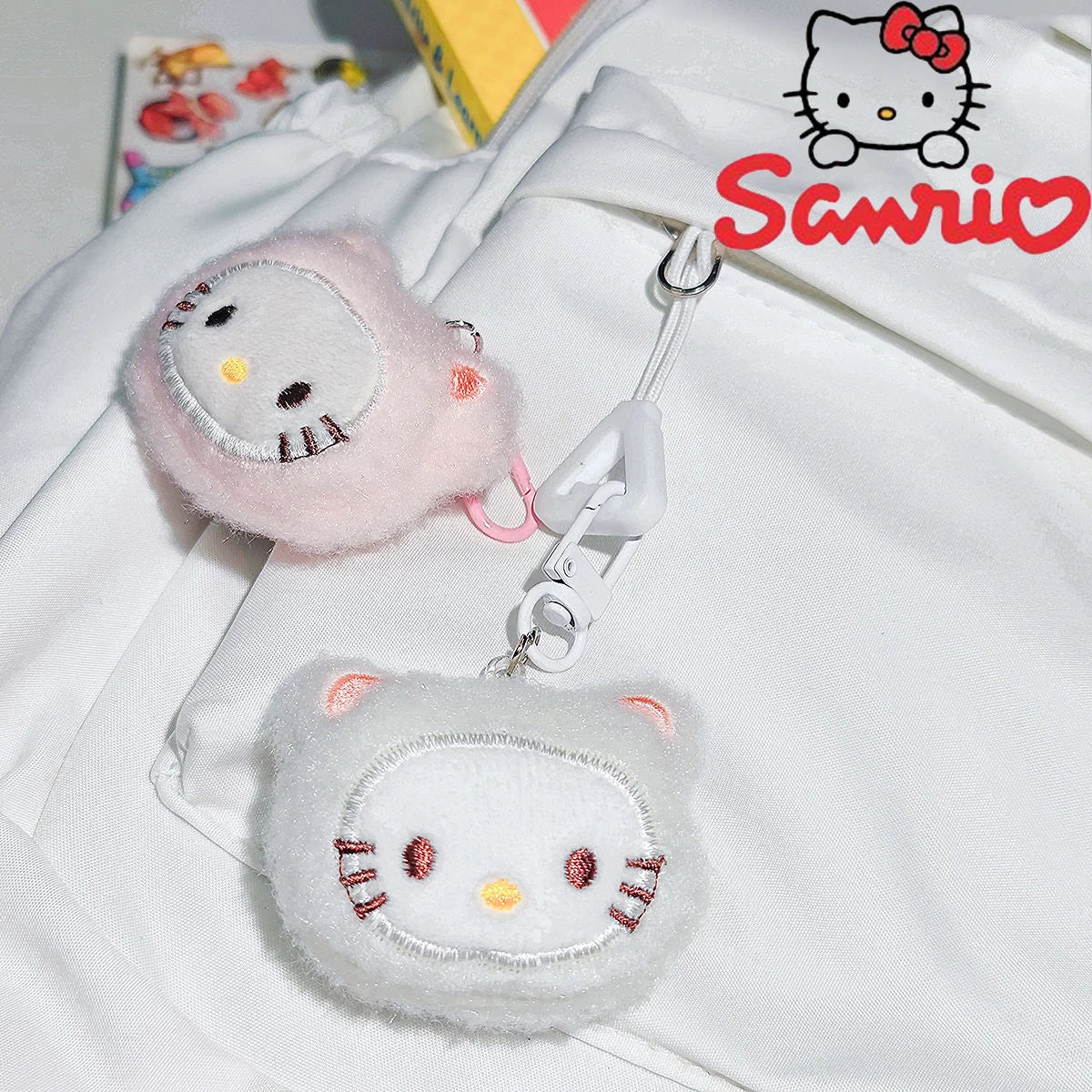 Sanrio Kawaii Hello Kitty Embroidered Plush Doll Keychain Sweet Girl Cute KTM Backpack Pendant Keyring Decoration Holiday Gifts