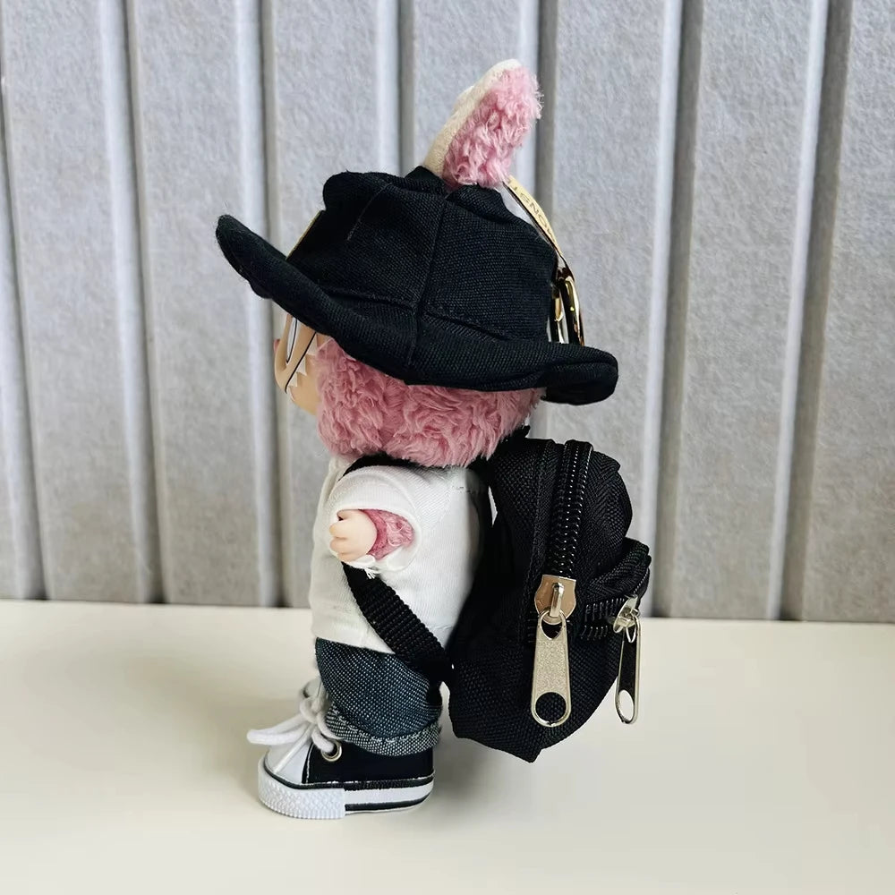 15/17cm Mini Plush Doll'S Clothes Labubu I II Idol Dolls Sitting Party Cute Hat Bib Pants Clothing Accessories Doll not Included