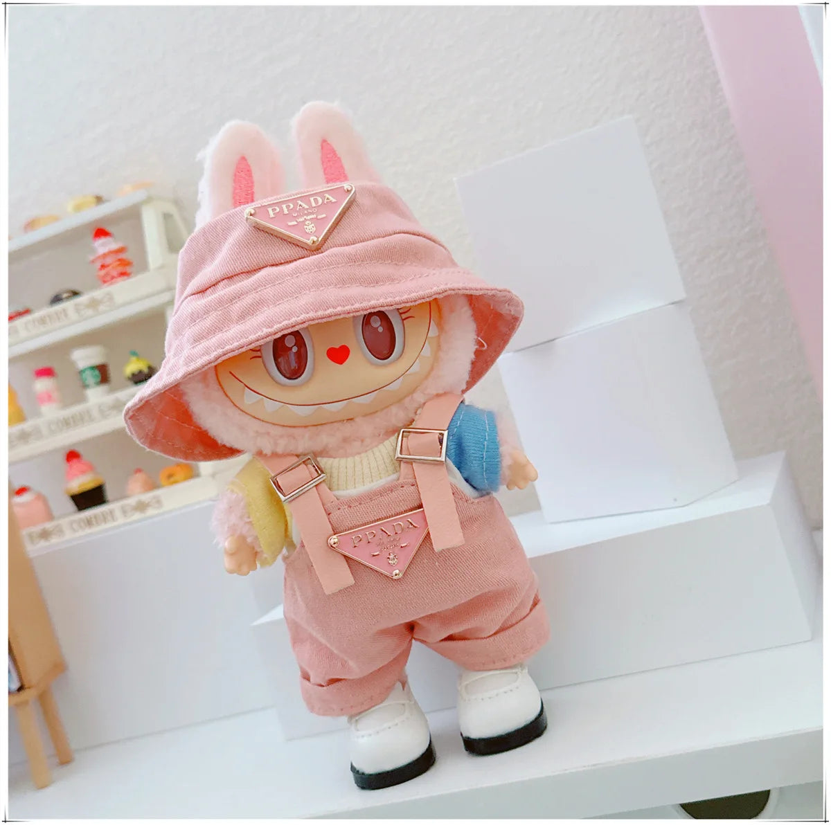 The first and second generations of Labubu only sell 17cm seated party clothes accessories inverted triangle workwear fashion (No Doll)