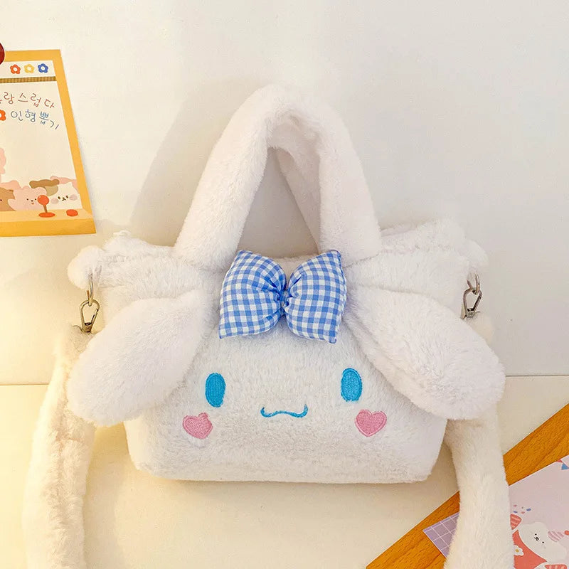 MINISO Sanrio Plush Bag Kawaii Kuromi Cinnamoroll Melody Cartoon Anime Handbag Crossbody Cosmetic Travel Storage Bags