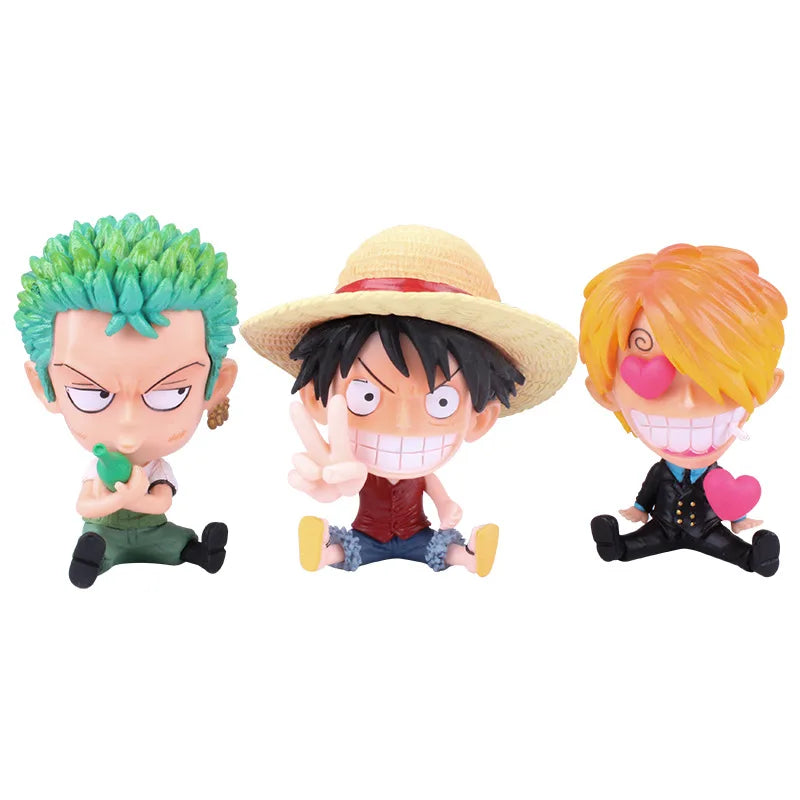 8-10cm Anime Figure One Piece Monkey D Luffy Roronoa Zoro Kawaii Toys Q-Version Figural Nendoroid Car Decoration PVC Model Gift