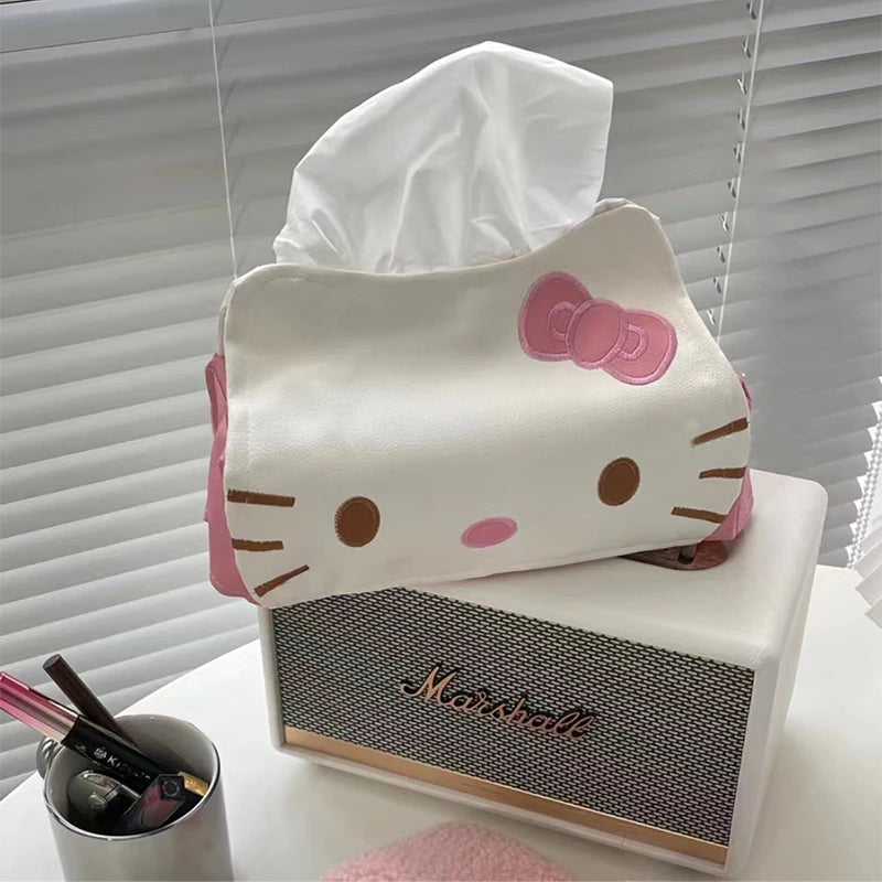 Sanrio Hello Kiity Paper Napkin Case Cartoon Kt Cat Tissue Box Cute PU Leather Animals Home Car Paper Storage Boxes Girls Gifts