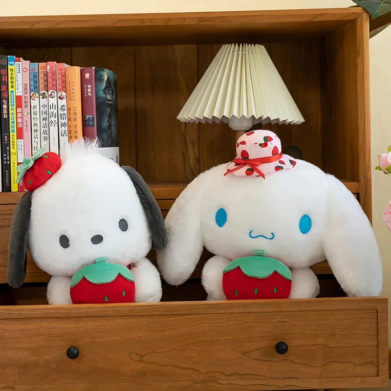 25cm Kawaii Melody Doll Sanrio Cinnamon Dog Hugging Strawberry Stuffed Plush Toy Cartoon Anime Plush Doll Sleeping Pillow
