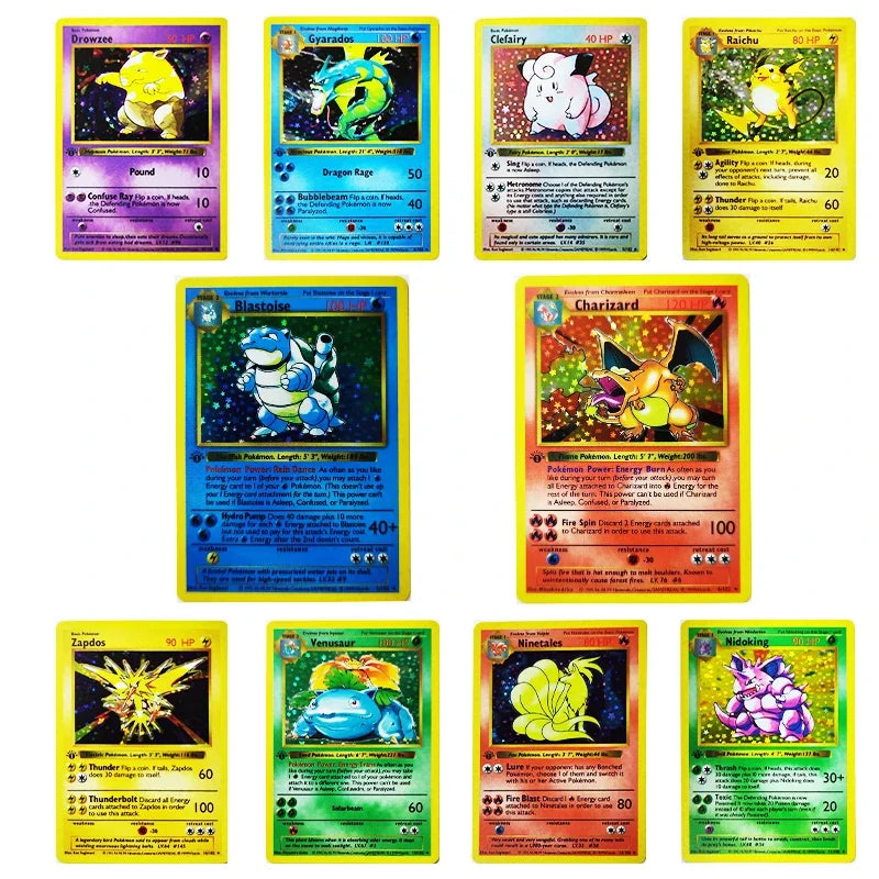10pcs Pokemon Collection Cards 1996 1st Edition Flash Cards Charizard Game PTCG Game Anime Shining Collection Cards Gift Toys