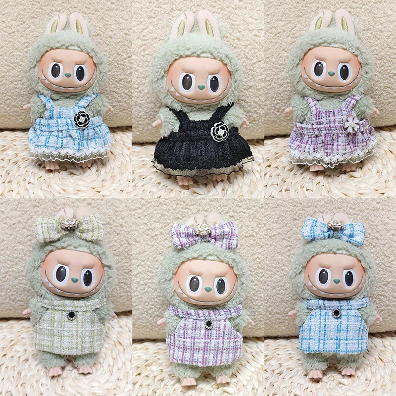 17cm Labubus Mini Doll luxury clothing set Bow headband dress Outfit  Labubu II Doll Sitting Party Game Clothes Toys accessories