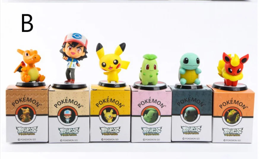 6pcs Tomy Pokemon Big Head Elf Kanto Region Ash Ketchum Johto Region Rocket Team Jessie James Meowth Action Figure Model Toys