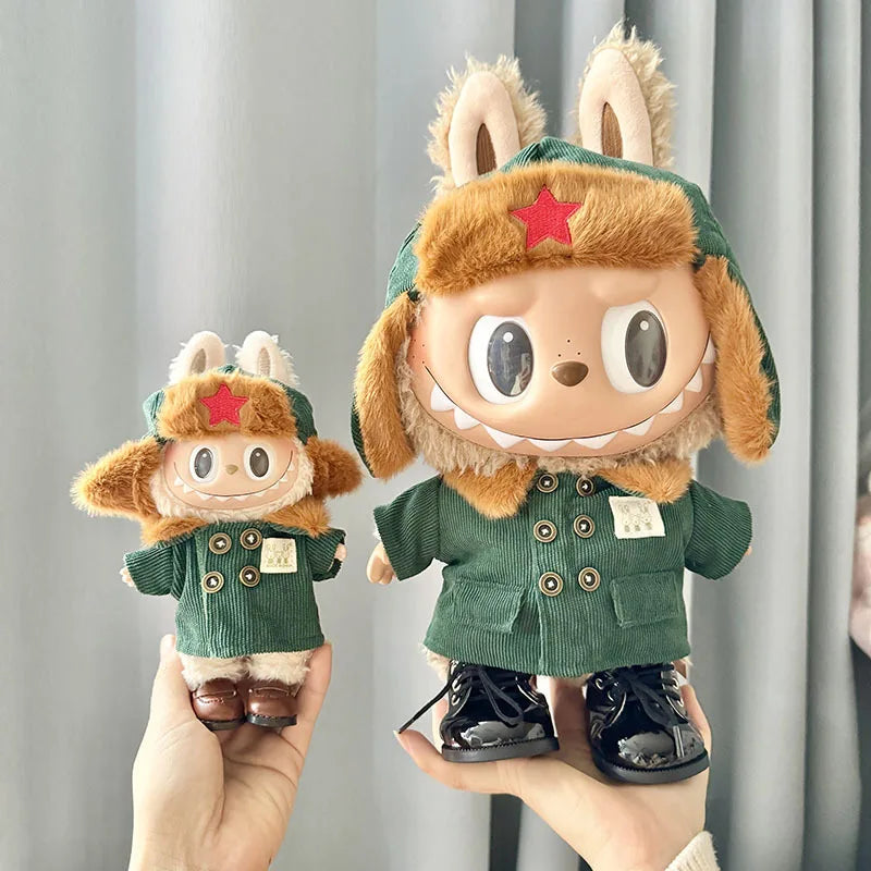 17cm Plush Doll's Clothes The Monster Labubu Outfit Accessories Clothing DIY Lei Feng Army Green Coat Red Star Hat