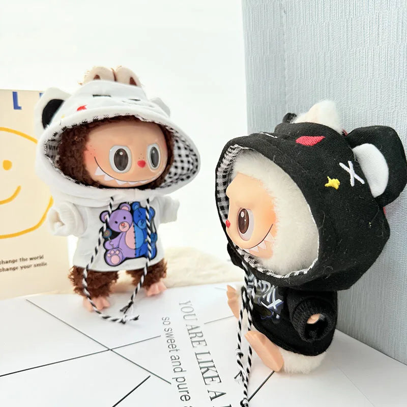 17cm Labubu I II Idol Dolls Cute Mini Plush Doll'S Clothes Korea Kpop Exo Idol Dolls DIY Accessories Gifts Bear Hoodie Set