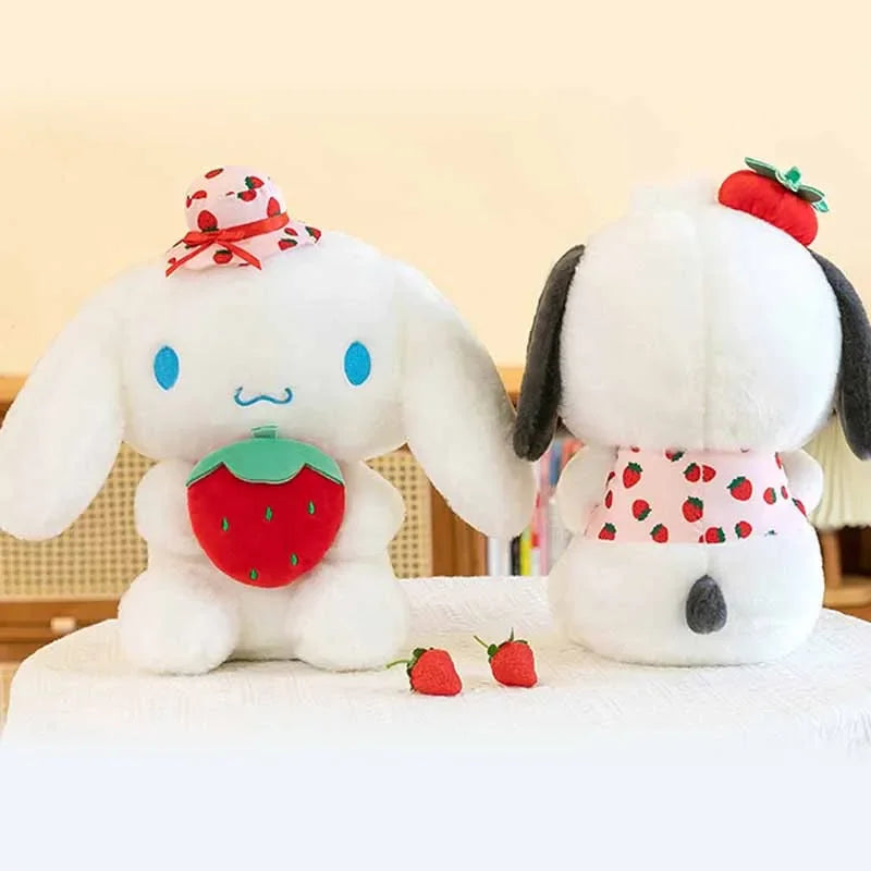 25cm Kawaii Melody Doll Sanrio Cinnamon Dog Hugging Strawberry Stuffed Plush Toy Cartoon Anime Plush Doll Sleeping Pillow