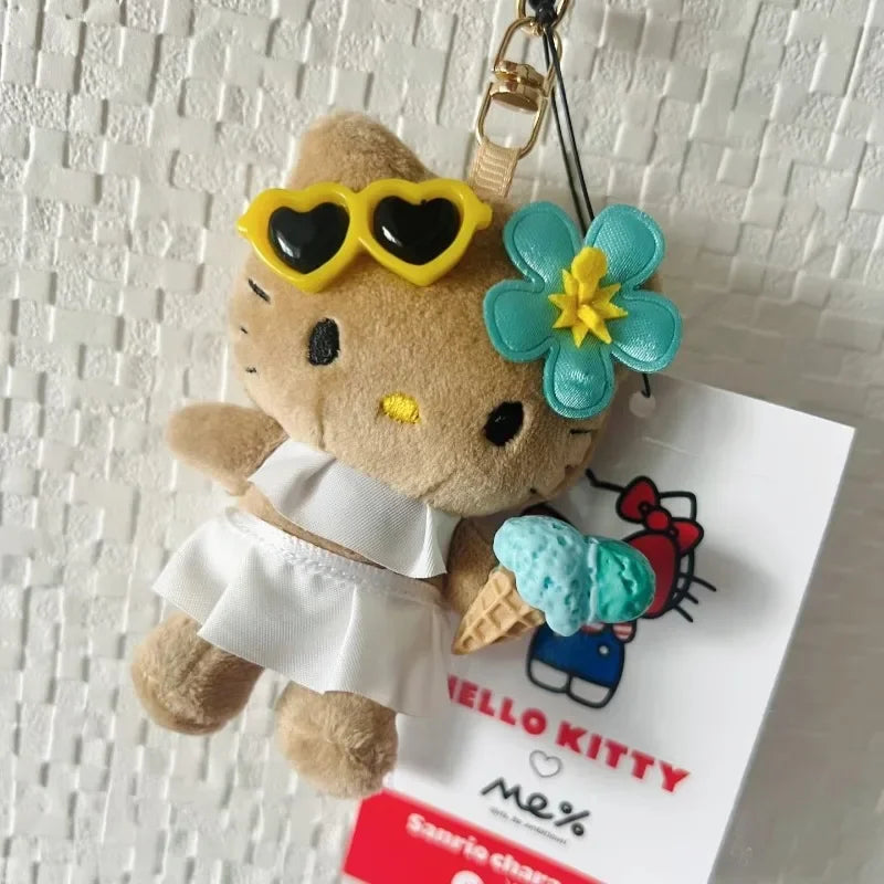 Sanrio Hello Kitty Plush Toy Cute Sunglasses Cartoon Keychain Pendant Plushies Doll Backpack Keychain Decoration Holiday Gifts