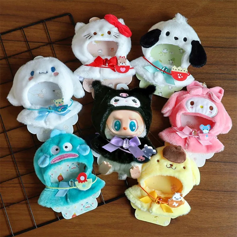 Hot Sanrio Labubu Cape Set Cute Sitting Party KT Melody Kuromi Clothes Monster Vinyl Doll Clothing Christmas Gift Toys