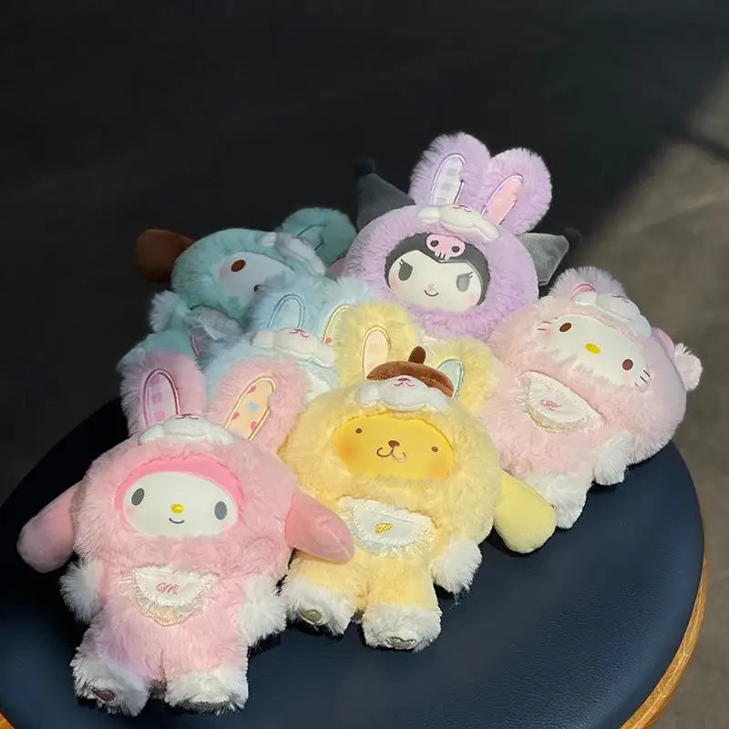 Sanrio Vinyl Doll Toys Elf Bunny Vinyl Hello Kitty Keychain Latte Kuromi Cinnamoroll Bag Pendant Girl Gift Hand-Made Ornaments ﻿