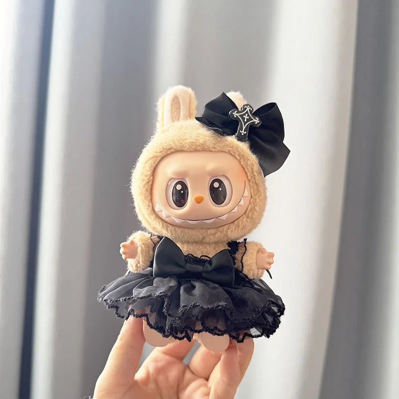 17cm Mini Plush Doll'S Clothes Outfit Accessories For Korea Kpop Labubu Idol Pink bright silk bow princess gauze skirt Clothing