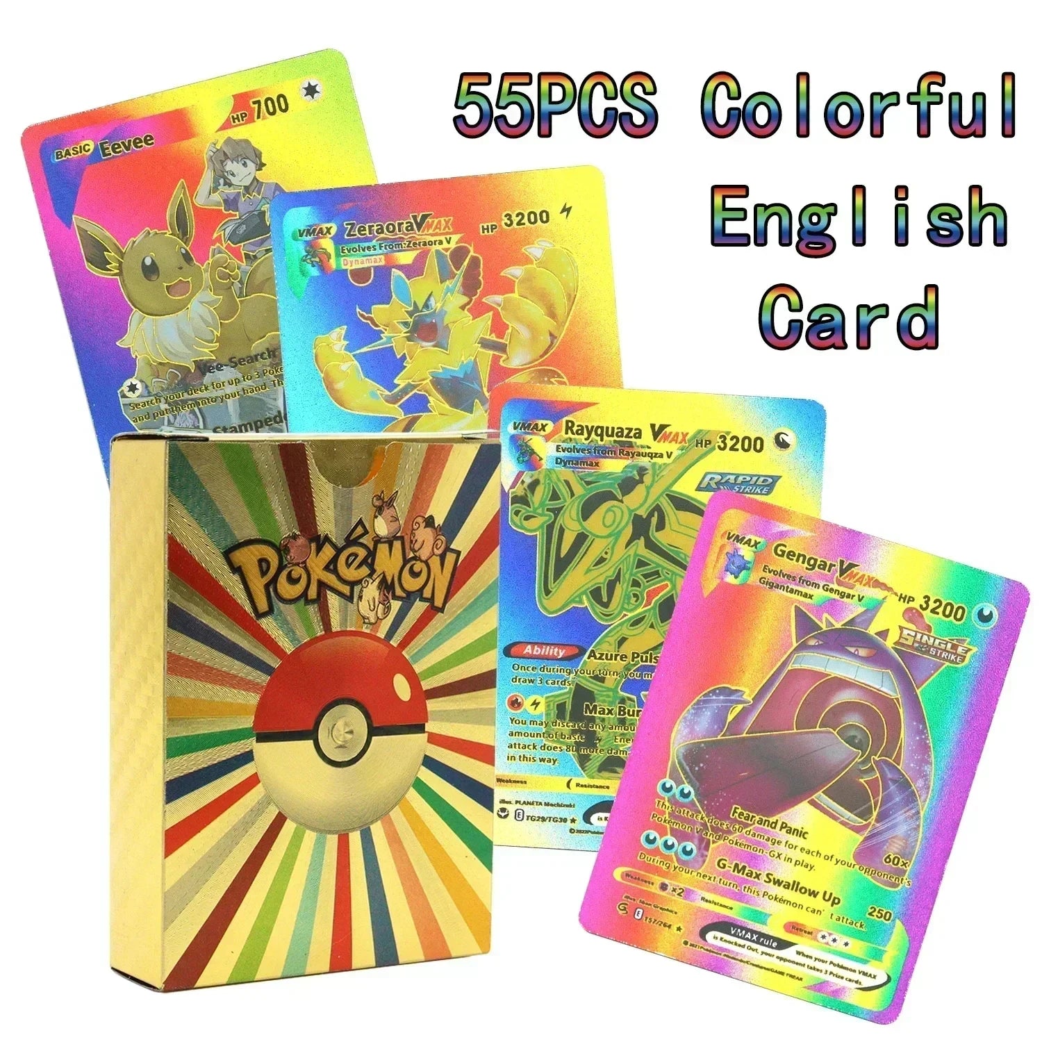 Pokemon Colorful Card 55 Pcs Charizard Mewtwo Pikachu VMAX GX VSTAR Spanish English German Korean French Gold Foil Card