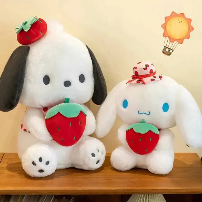 25cm Kawaii Melody Doll Sanrio Cinnamon Dog Hugging Strawberry Stuffed Plush Toy Cartoon Anime Plush Doll Sleeping Pillow