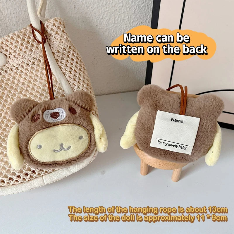 Cartoon Plush Doll Keychain Stuffed Melody Doll Name Sticker Pendant School Bag Charms Children Anti-Lost Name Tag