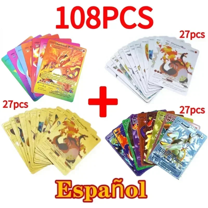 Pokemon Colorful Card 55 Pcs Charizard Mewtwo Pikachu VMAX GX VSTAR Spanish English German Korean French Gold Foil Card