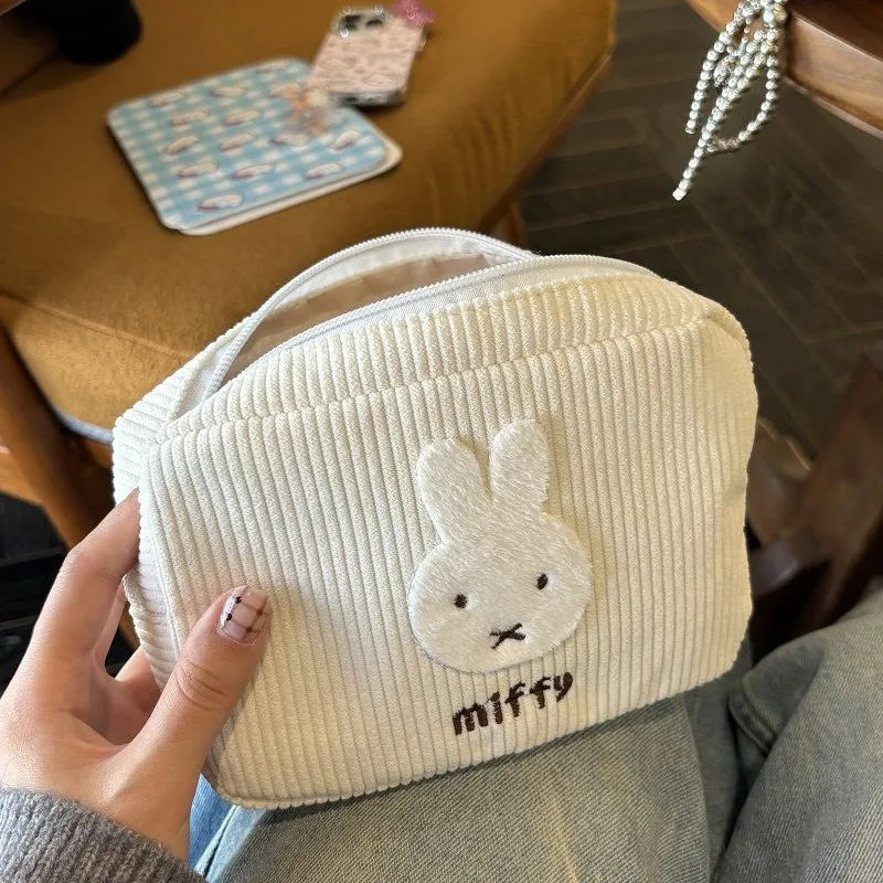 Cartoon Miffy Rabbit Corduroy Cosmetic Bag Cute Miffy Large-capacity Storage Bags Portable Storage Handbag Pen Bag Coin Purse