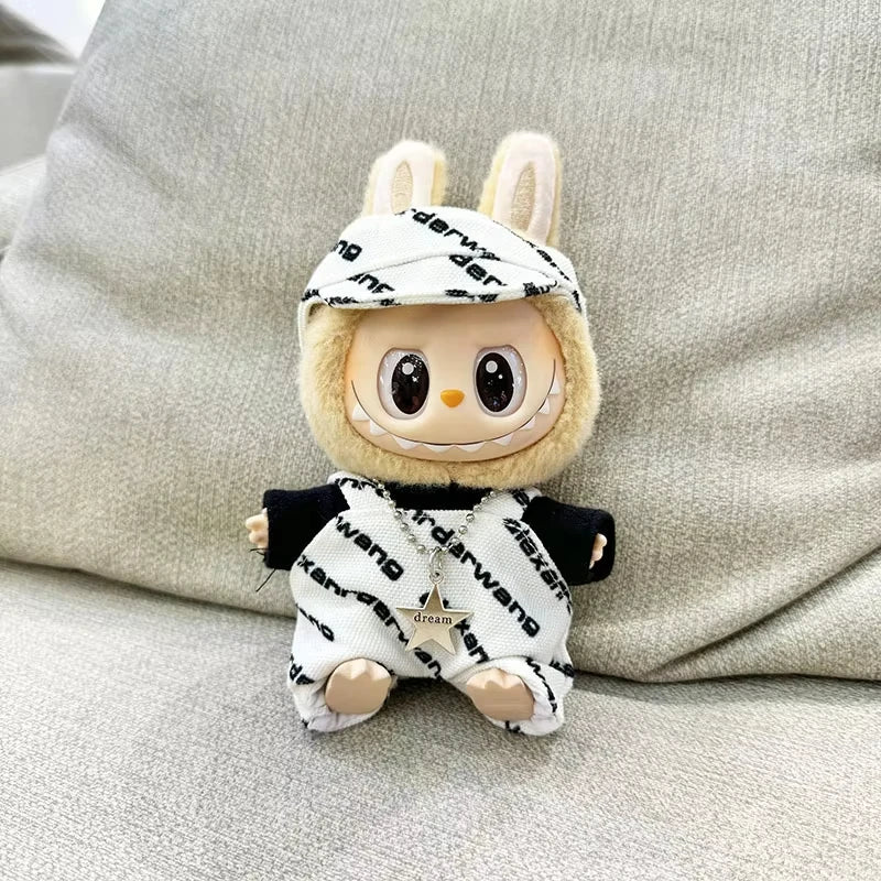 15/17cm Mini Plush Doll'S Clothes Labubu I II Idol Dolls Sitting Party Cute Hat Bib Pants Clothing Accessories Doll not Included