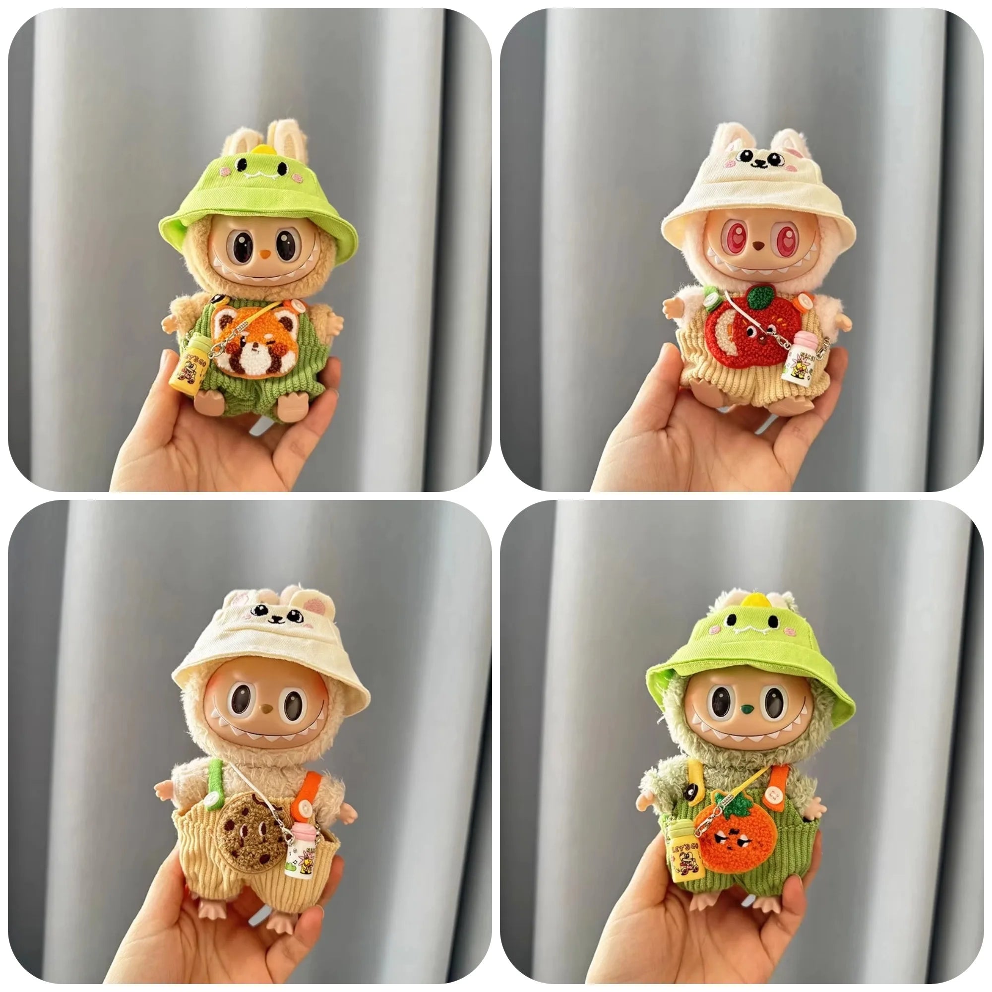 15/17cm Mini Plush Doll'S Clothes Labubu I II Idol Dolls Sitting Party Cute Hat Bib Pants Clothing Accessories Doll not Included