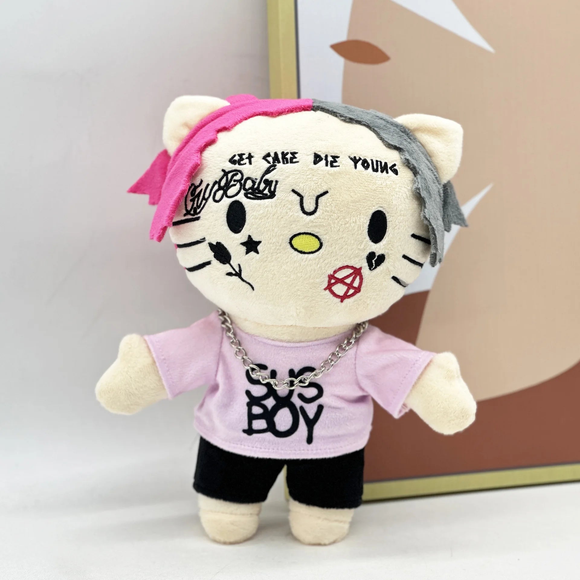 Plush Anime Plush Toy Doll with Pink Clothes Necklace Stuffed Soft Plush Toys Fans Collect Gifts