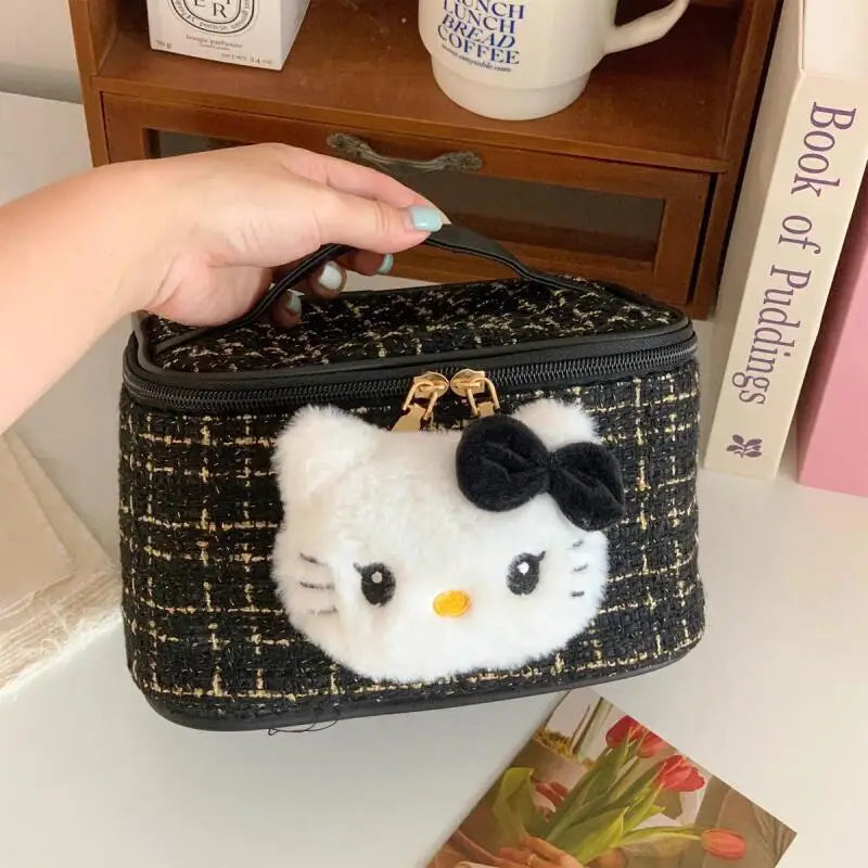 Sanrio Hello Kitty black Sweetheart Cosmetic Bag Cute Kitty Cat Portable Canvas Travel Sundries Storage Bag Coin Purse gifts