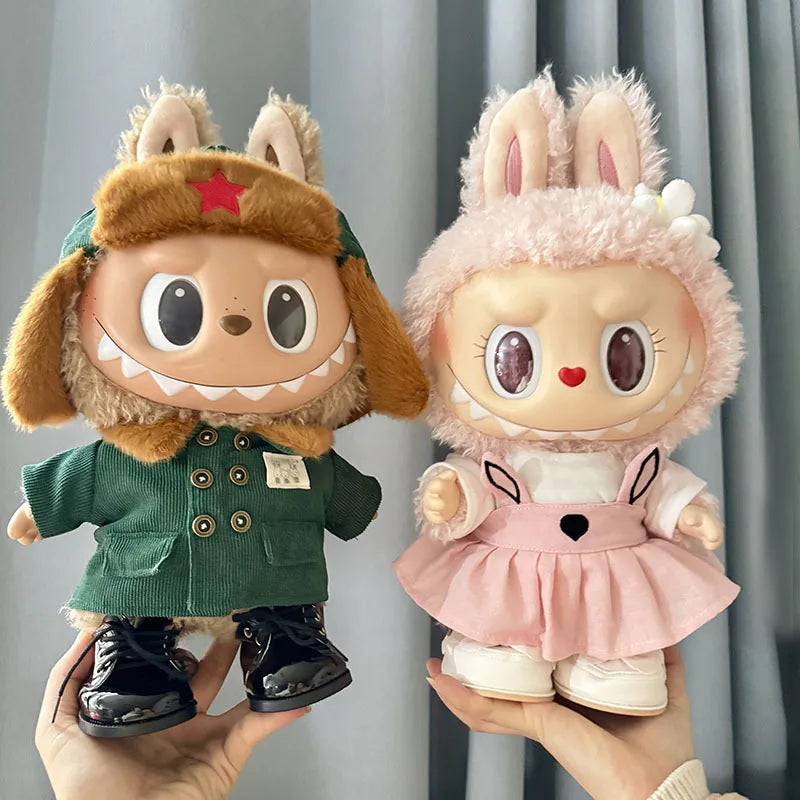 17cm Plush Doll's Clothes The Monster Labubu Outfit Accessories Clothing DIY Lei Feng Army Green Coat Red Star Hat