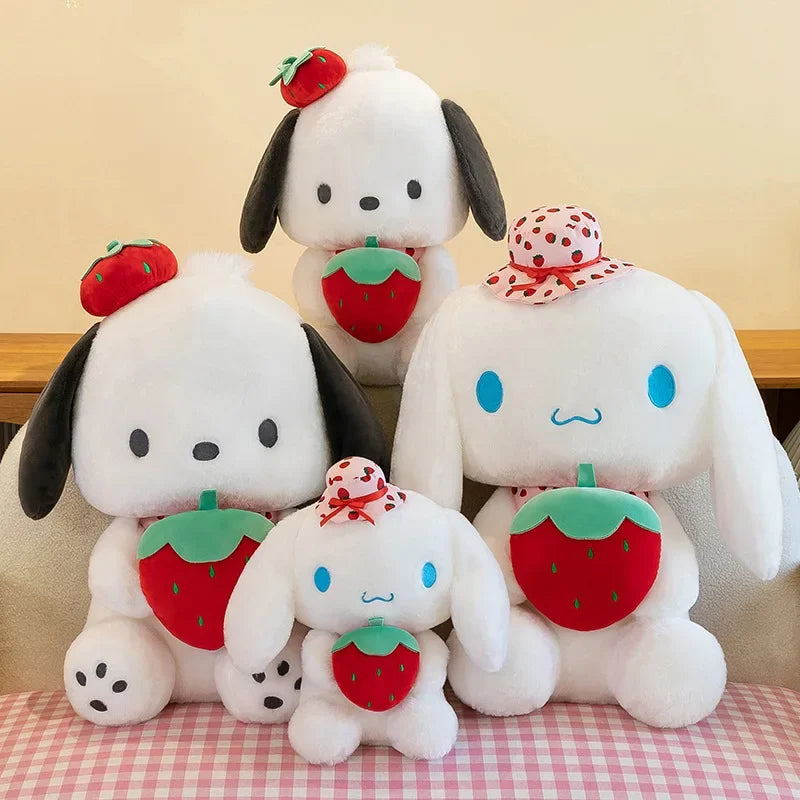 25cm Kawaii Melody Doll Sanrio Cinnamon Dog Hugging Strawberry Stuffed Plush Toy Cartoon Anime Plush Doll Sleeping Pillow