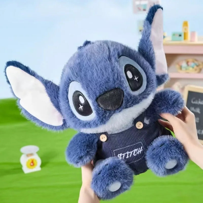 Disney Stitch Plush Doll Cute Anime Stuffed Toy with Overalls Birthday Gift for Boys Girls Home Room Decoration Accessories