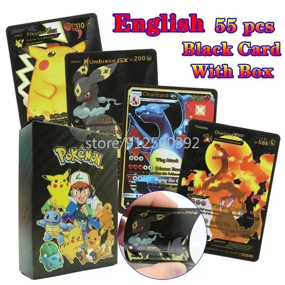 Pokemon Colorful Card 55 Pcs Charizard Mewtwo Pikachu VMAX GX VSTAR Spanish English German Korean French Gold Foil Card