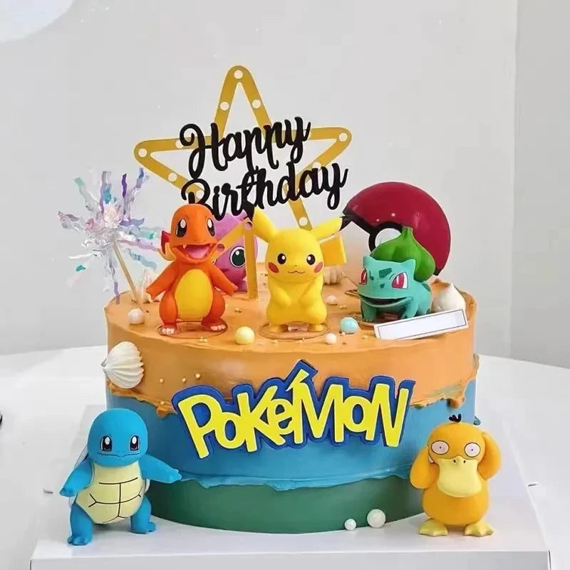 13Pcs/set Pokemon Cake Topper Party Anime Figure Pikachu Happy Birthday Pokemon Cake Decoration Ornaments Supplies Boy Kids Gift