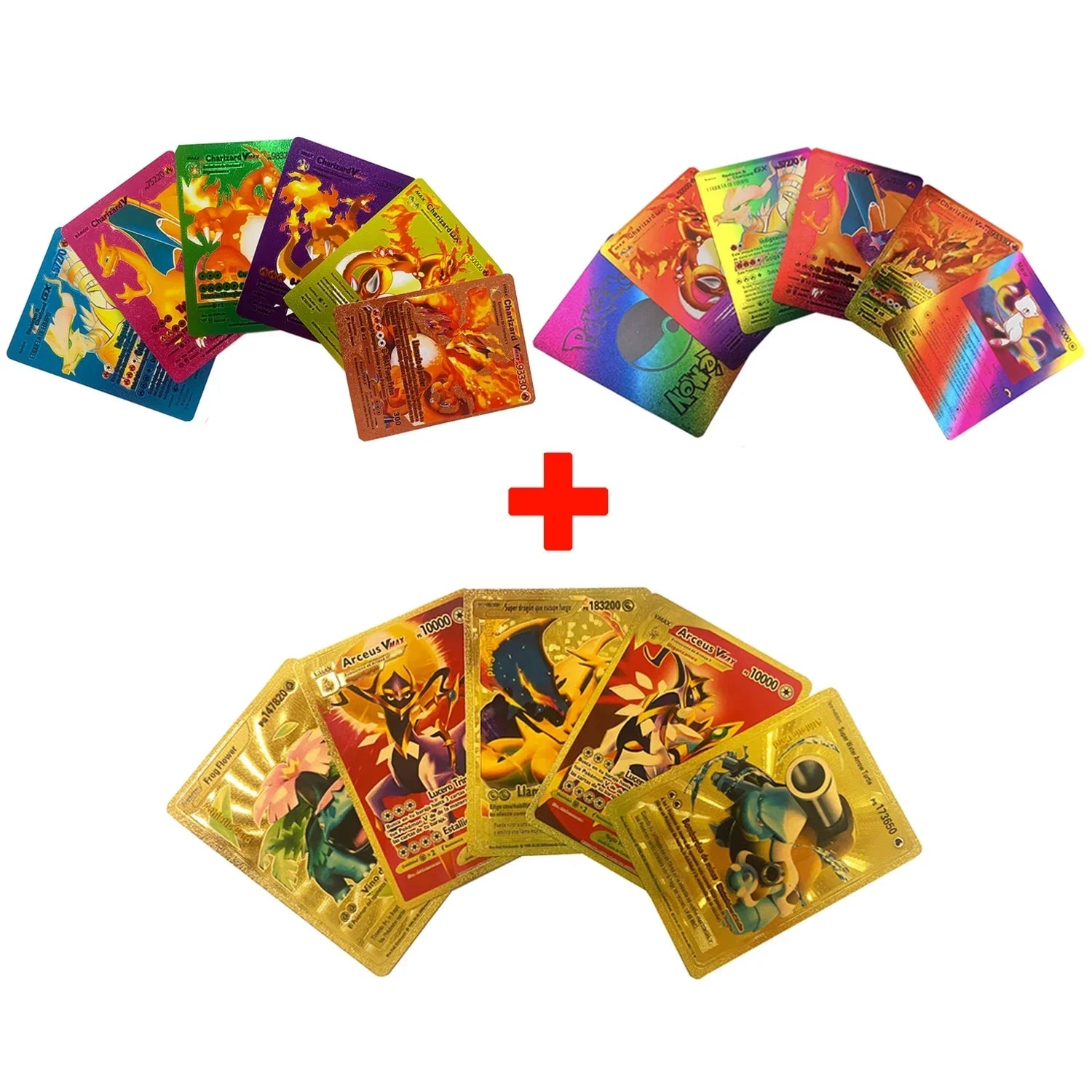 Pokemon Card English Spanish French German Gold Colorful Vmax GX EX V Cards Pikachu Charizard Rare Collection Battle Gifts Toys