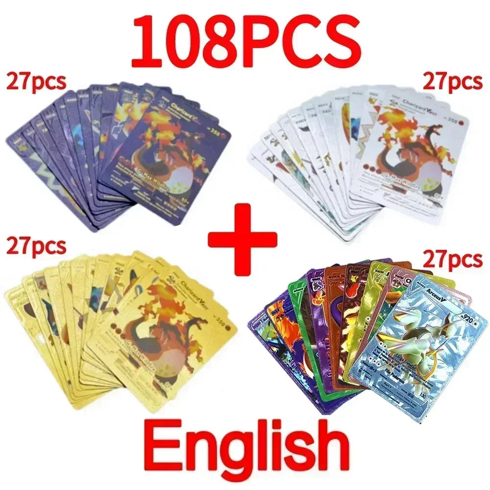 Pokemon Colorful Card 55 Pcs Charizard Mewtwo Pikachu VMAX GX VSTAR Spanish English German Korean French Gold Foil Card