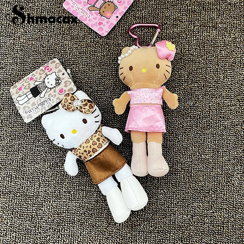 Long Legs Hello Kitty Pendant Keychain Accessories Sanrio Leopard Print Black Leather Love Buckle Christmas Gift