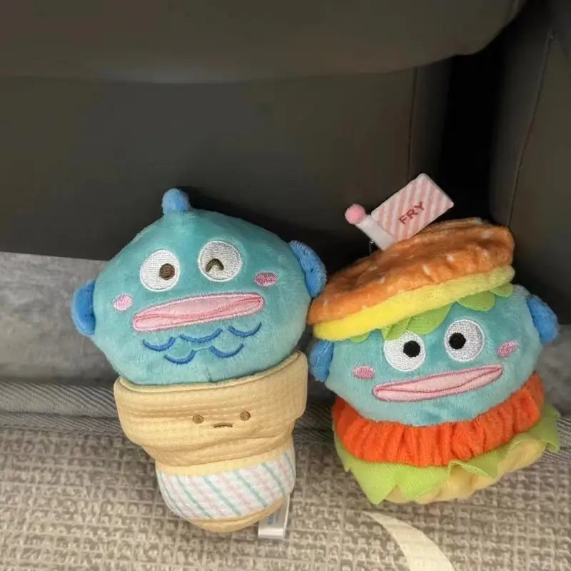 Cartoon Sanrio Hangyodon Cross Dressing Burger Ice Cream Plush Toy Keychain Cute Doll Backpack Pendant Decoration Birthday Gifts