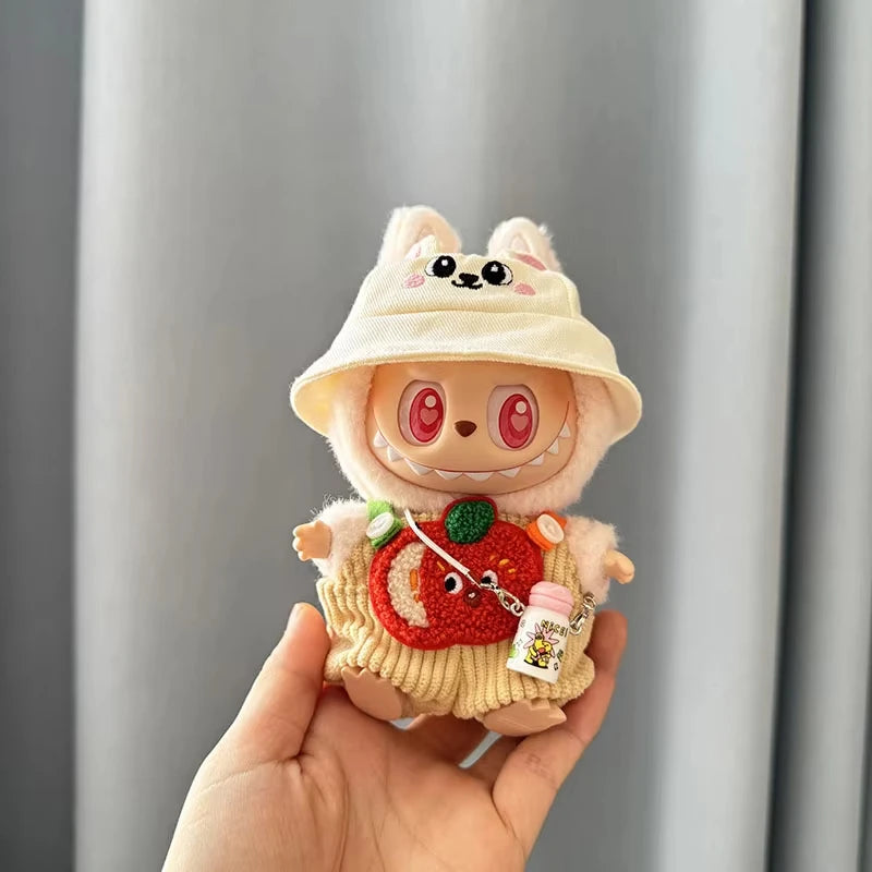 15/17cm Mini Plush Doll'S Clothes Labubu I II Idol Dolls Sitting Party Cute Hat Bib Pants Clothing Accessories Doll not Included