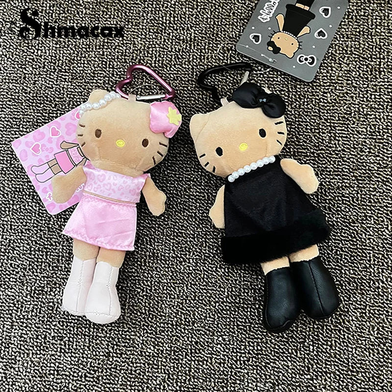 Long Legs Hello Kitty Pendant Keychain Accessories Sanrio Leopard Print Black Leather Love Buckle Christmas Gift