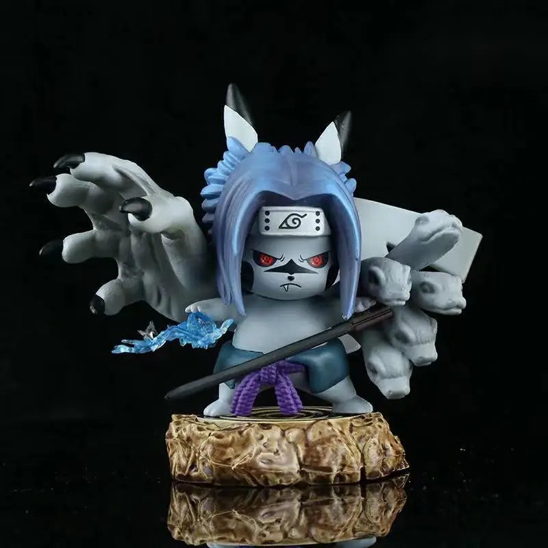 Anime Naruto Q Version Pikachu COS Curse Mark Sasuke Uchiha PVC Action Figures Toys Model Statue 10cm
