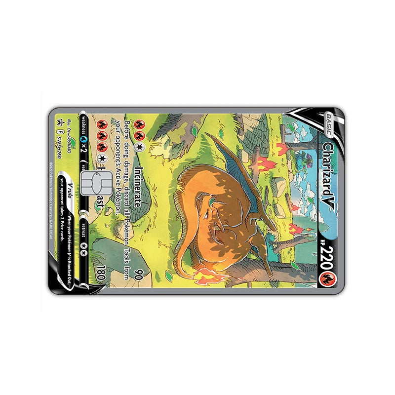 27 Options Available PTCG Charizard Credit Card Skin Sticker Anti-degaussing No Adhesive Residue for VISA Card Debit Card Anime