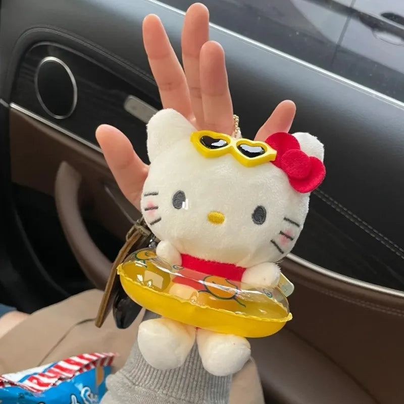 10 styles Hello Kitty Sanrio Hawaiian Series Plush Doll Filling Keychain Dark Skin Cartoon Plush Toy Pendant Cute Birthday Gift
