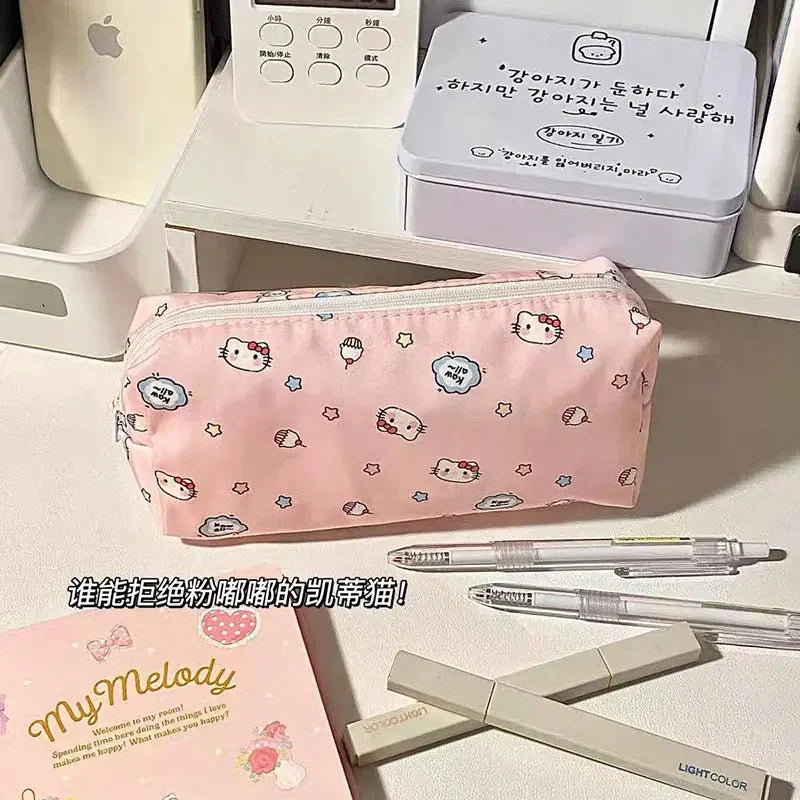 New Hello Kitty pencil case Kawaii Sanrio large capacity pencil case Kt Cat cosmetic bag student supplies stationery gift for gi
