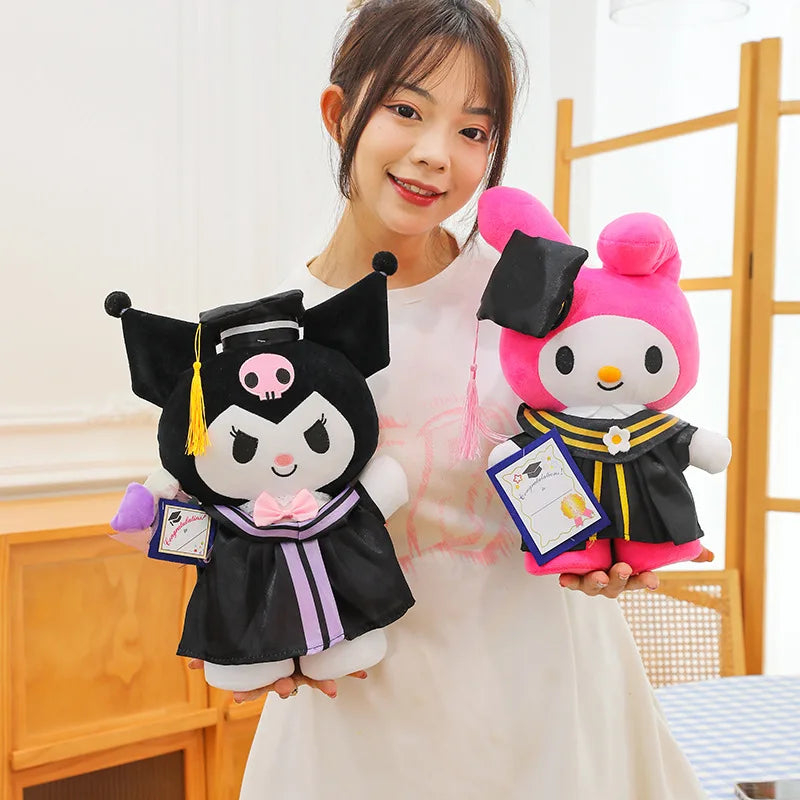Sanrio Anime Plush Cinnamoroll My Melody Kuromi Hello Kitty Graduation Plushie Doll Kawaii Soft Stuffed Graduation Gifts