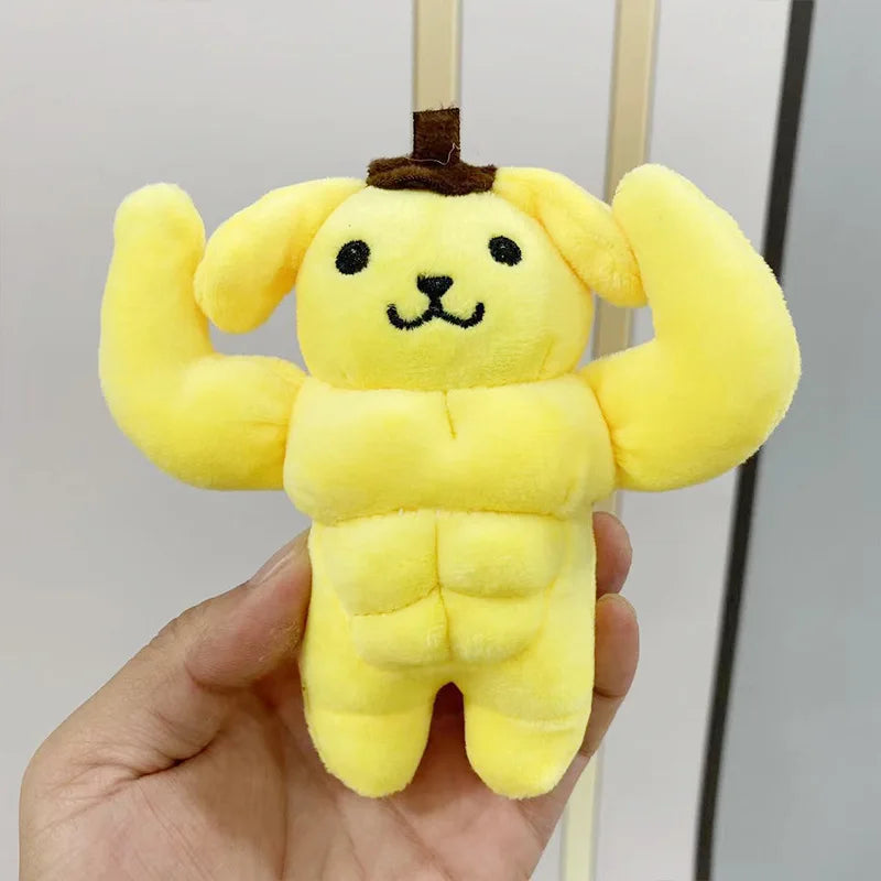 Sanrio Pom Pom Purin Cute Plush Doll Muscle Keychain Kawaii Fluffy Stuffed Toy Backpack Pendant Schoolbag Decoration Kid Gifts