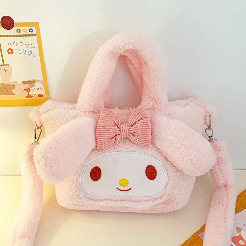 MINISO Sanrio Plush Bag Kawaii Kuromi Cinnamoroll Melody Cartoon Anime Handbag Crossbody Cosmetic Travel Storage Bags