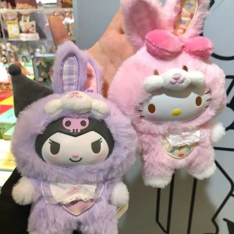 Sanrio Vinyl Doll Toys Elf Bunny Vinyl Hello Kitty Keychain Latte Kuromi Cinnamoroll Bag Pendant Girl Gift Hand-Made Ornaments ﻿